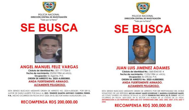 Policía ofrece recompensa hasta de RD$300 mil por información de exmiembros prófugos por asesinatos